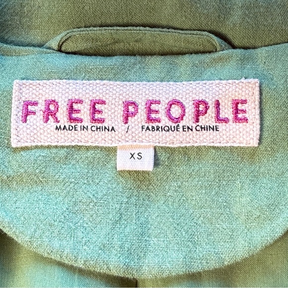 Free People Olivia Blazer Grassland Green Linen Blend Tie Belt Jacket XS - Picture 3 of 9